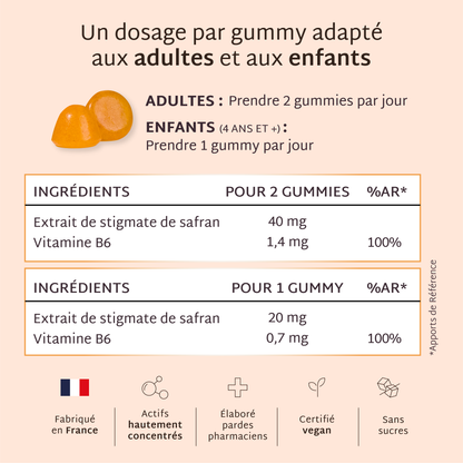 Gummies SAFRAN B6 SANS SUCRES | 42 jours | Dès 4 ans