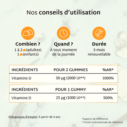 Gummies VITAMINE D SANS SUCRES | Tonus musculaire | 21 jours