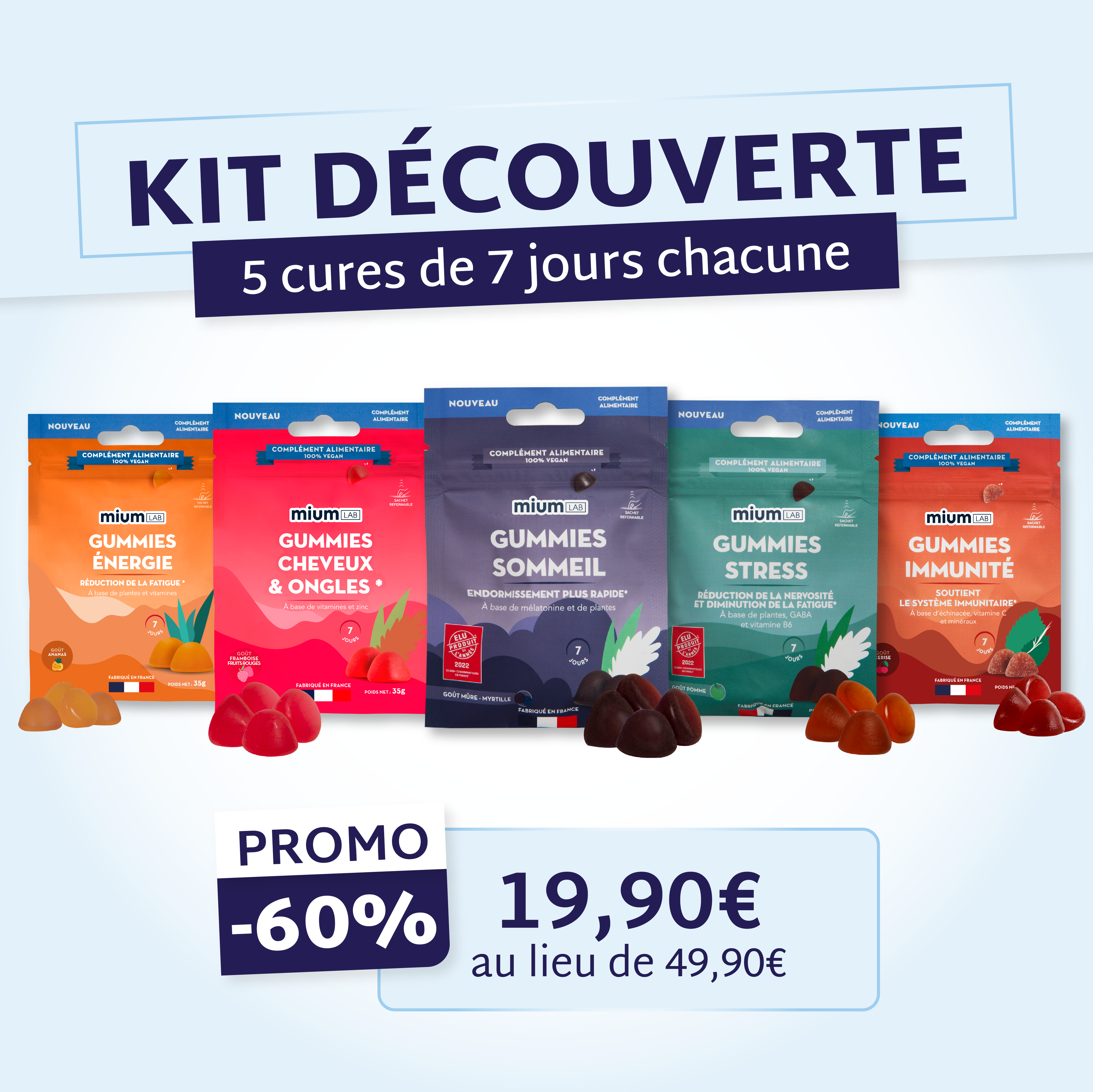 Discovery Kit: slaap, stress, haar en nagels, energie, immuniteit | Mium Lab | 5 x 7 dagen